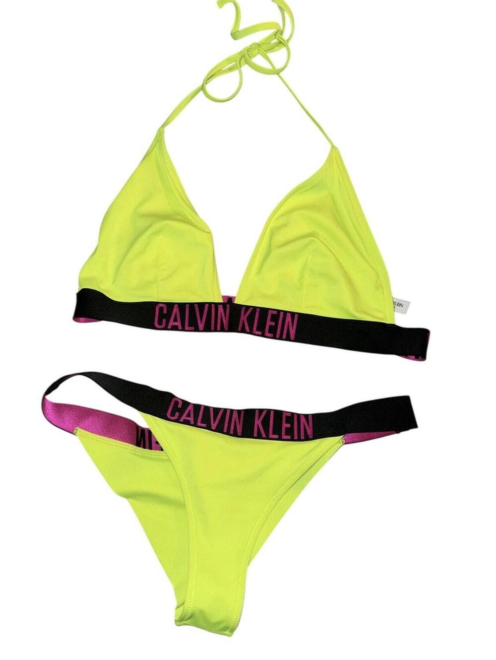 Calvin Klein Neon Yellow/Green Bikini Sz Sm Swimsuit Designer Barbie Cheeky Low
